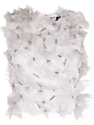 Cynthia Rowley butterflies-appliqué mesh top - White