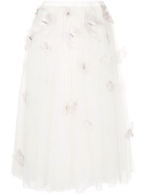 Cynthia Rowley butterflies-appliqué tulle midi skirt - White