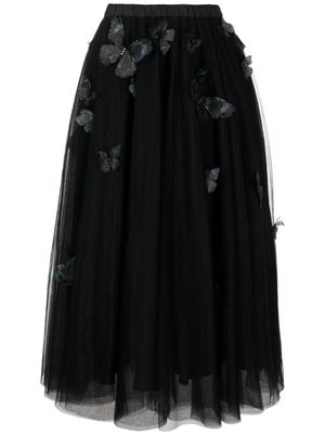 Cynthia Rowley butterfly-embellished tulle midi skirt - Black