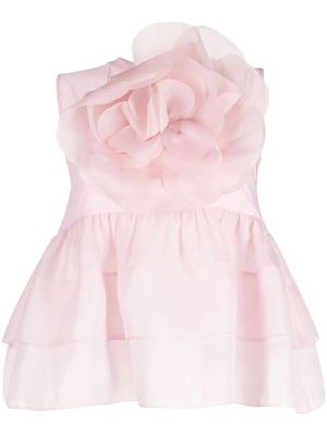 Cynthia Rowley floral-appliqué organza peplum blouse - Pink