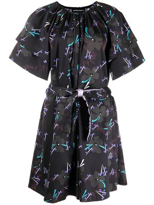 Cynthia Rowley floral flutter-sleeve mini dress - Black