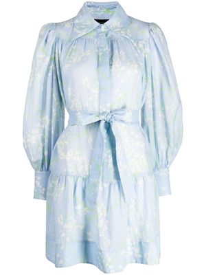 Cynthia Rowley floral-print belted ramie dress - Blue