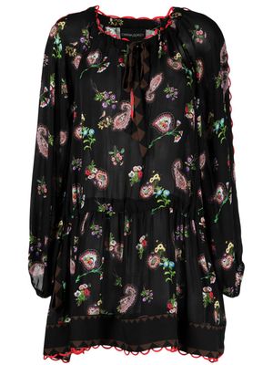 Cynthia Rowley floral-print dropped-waist silk minidress - Black