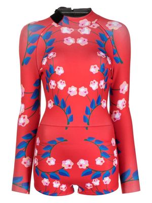 Cynthia Rowley floral-print long-sleeve swimsuit - Red