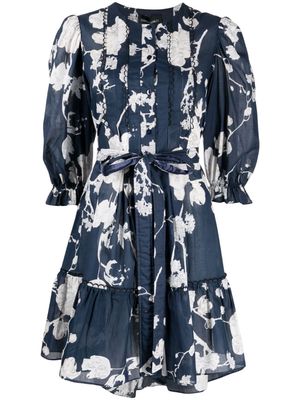 Cynthia Rowley floral-print pintuck-detail cotton minidress - Blue