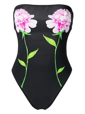 Cynthia Rowley floral-print strapless swimsuit - Black