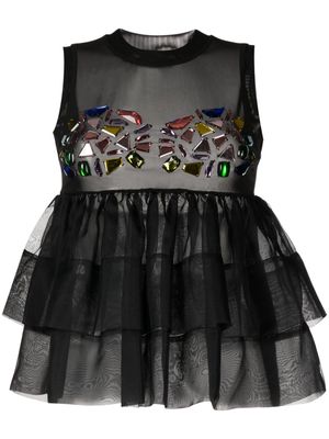 Cynthia Rowley gem-embellished mesh peplum blouse - Black
