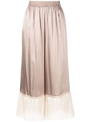 Cynthia Rowley lace-trim cropped culotte trousers - Brown
