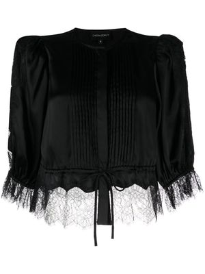 Cynthia Rowley lace-trim silk peplum blouse - Black