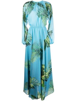 Cynthia Rowley leaf-print maxi dress - Blue