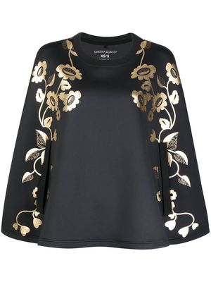 Cynthia Rowley metallic floral-print cape jacket - Black