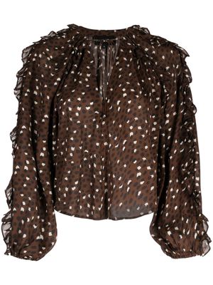 Cynthia Rowley ruffled polka-dot silk blouse - Brown