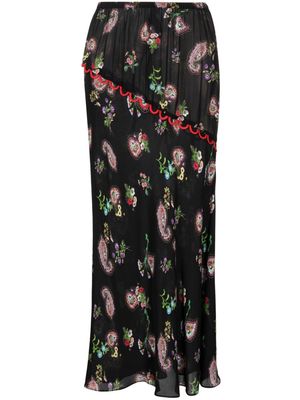 Cynthia Rowley scallop-trim paisley-pattern silk skirt - Black