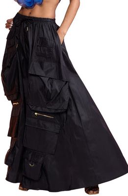 Cynthia Rowley Silk Taffeta Cargo Maxi Skirt in Black