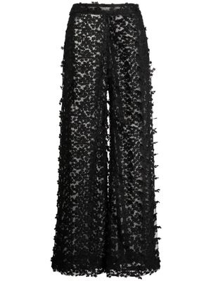 Cynthia Rowley wide-leg lace-appliqué trousers - Black