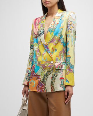 Cyra Paisley-Jacquard Double-Breasted Blazer Jacket