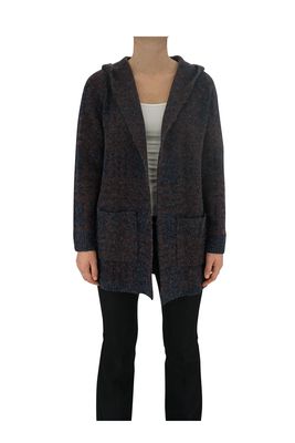 Cyrus Women's Hooded Plaid Shacket Sweater in Navy/Brown