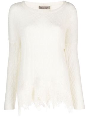D.Exterior asymmetric-hem knitted jumper - White