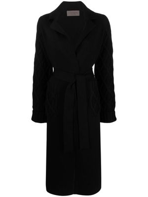 D.Exterior belted-waist knitted coat - Black