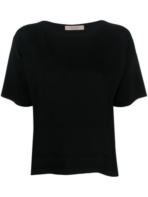 D.Exterior boatneck short-sleeved T-shirt - Black