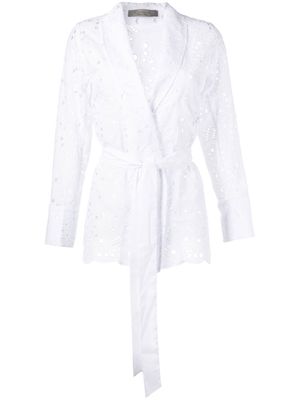 D.Exterior broderie-anglaise belted jacket - White