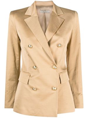 D.Exterior button-embossed double-breasted blazer - Neutrals