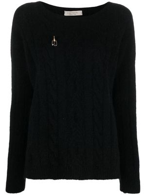 D.Exterior cable-knit long-sleeved jumper - Black