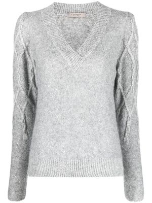 D.Exterior cable-knit V-neck jumper - Grey