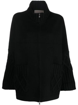 D.Exterior cable-knit zip-up jacket - Black