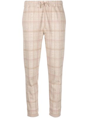 D.Exterior checked tapered drawstring trousers - Neutrals