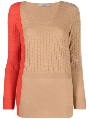 D.Exterior colour-block cable-knit jumper - Neutrals