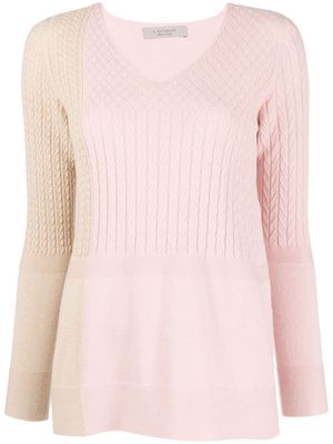 D.Exterior colour-block cable-knit jumper - Pink