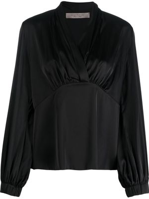 D.Exterior draped V-neck blouse - Black