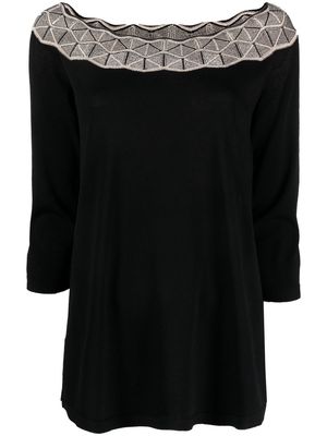 D.Exterior embroidered off-shoulder top - Black