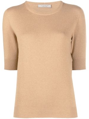 D.Exterior fine-knit short-sleeve top - Neutrals
