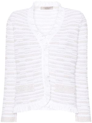 D.Exterior frayed-edge tweed jacket - White