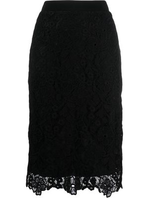 D.Exterior lace-overlay pencil skirt - Black