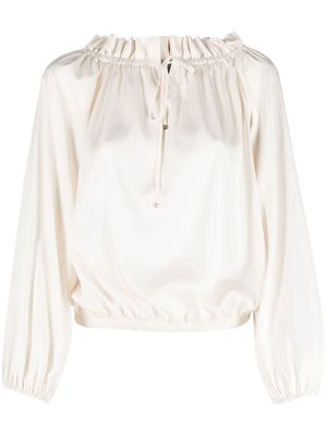 D.Exterior lace-up wide-sleeves blouse - Neutrals