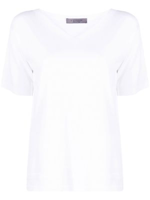 D.Exterior plain V-neck T-shirt - White