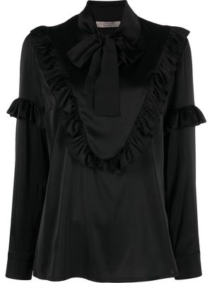 D.Exterior ruffled pussy-bow blouse - Black
