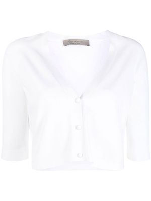 D.Exterior short-sleeve cropped cardigan - White