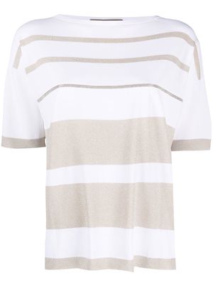 D.Exterior striped short-sleeved T-shirt - White