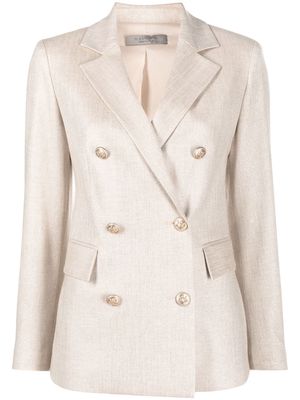 D.Exterior tailored double-breasted blazer - Neutrals