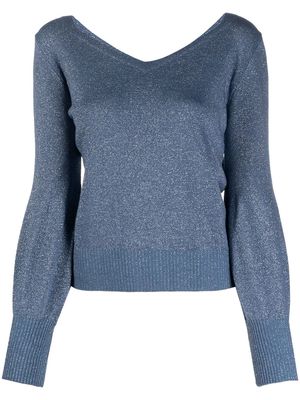 D.Exterior V-neck lurex-knit jumper - Blue