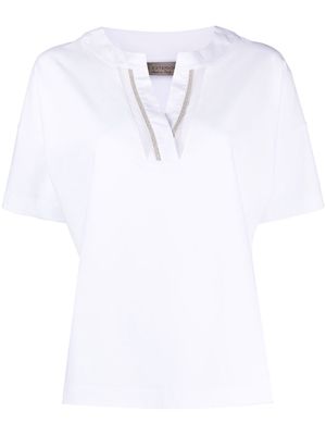 D.Exterior V-neck short-sleeved top - White