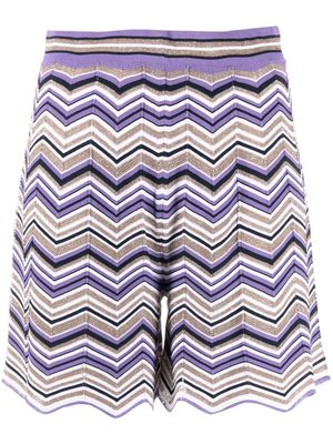 D.Exterior zig-zag pattern knitted shorts - Purple
