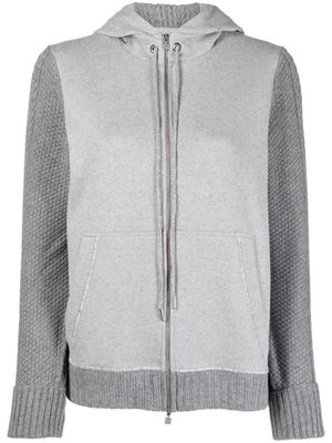 D.Exterior zip-up panelled hoodie - Grey