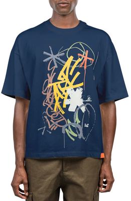 D. RT Graffiti Cotton Graphic T-Shirt in Navy
