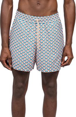 D.RT Sol Print Stretch Shorts in Orange Turquoise