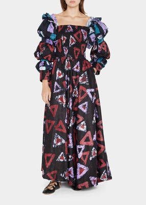 Daapo Tiered-Sleeve Multicolor Maxi Dress